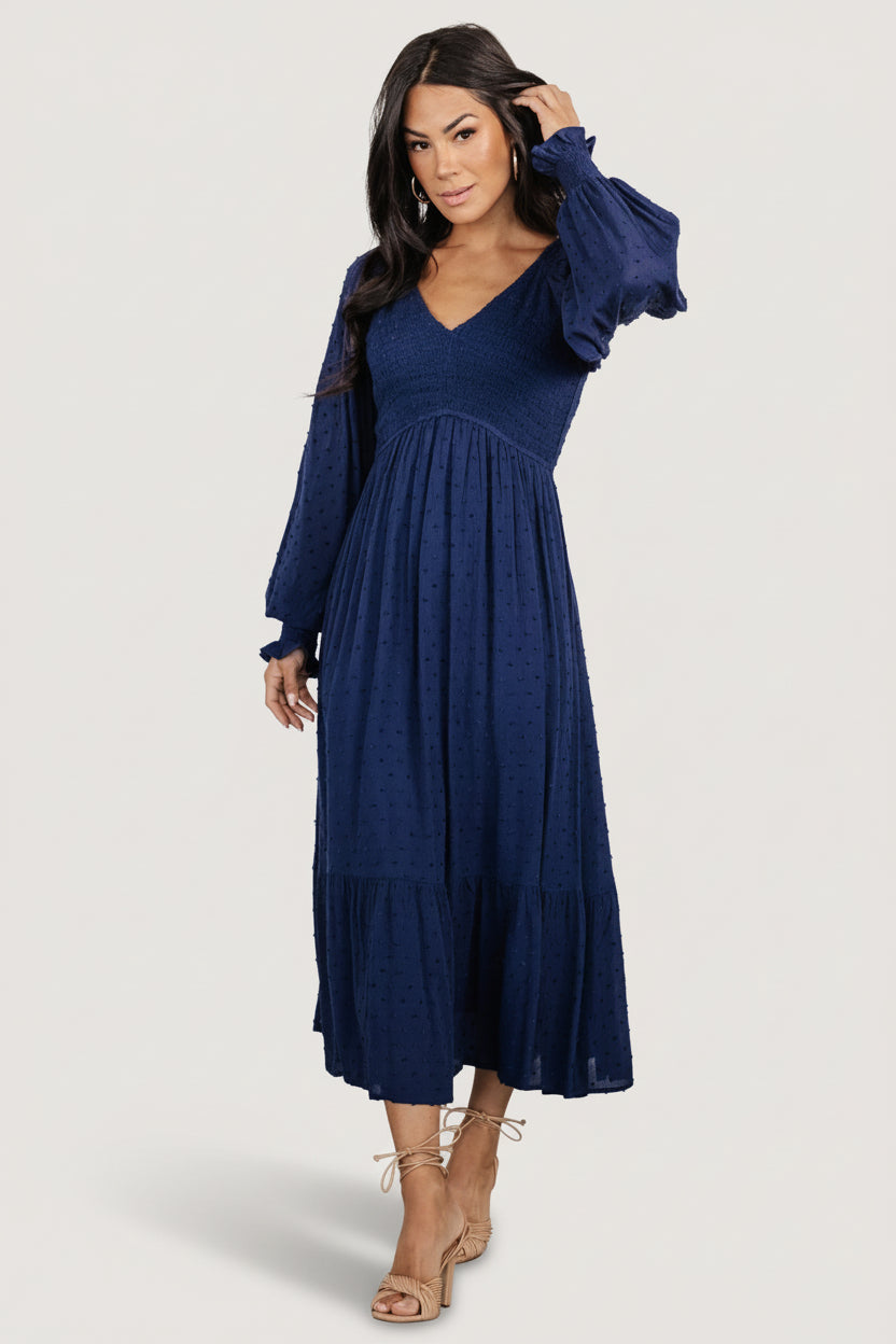 Baltic Born - Lainey Smocked Dotted Midi Dress