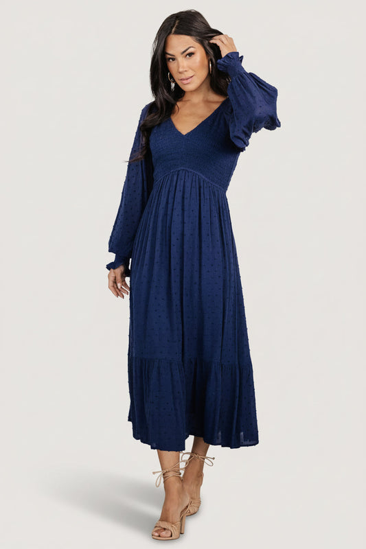 Baltic Born - Lainey Smocked Dotted Midi Dress
