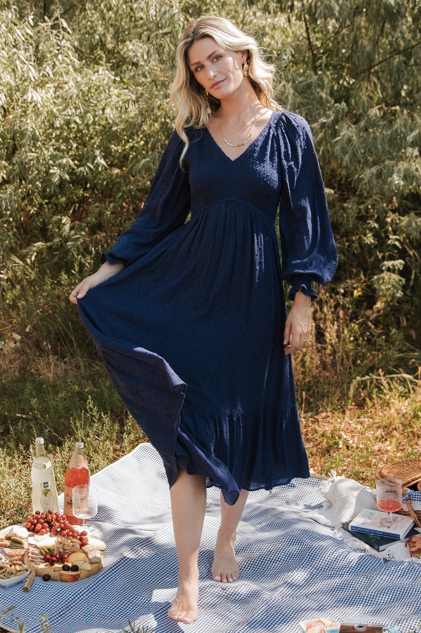 Baltic Born - Lainey Smocked Dotted Midi Dress
