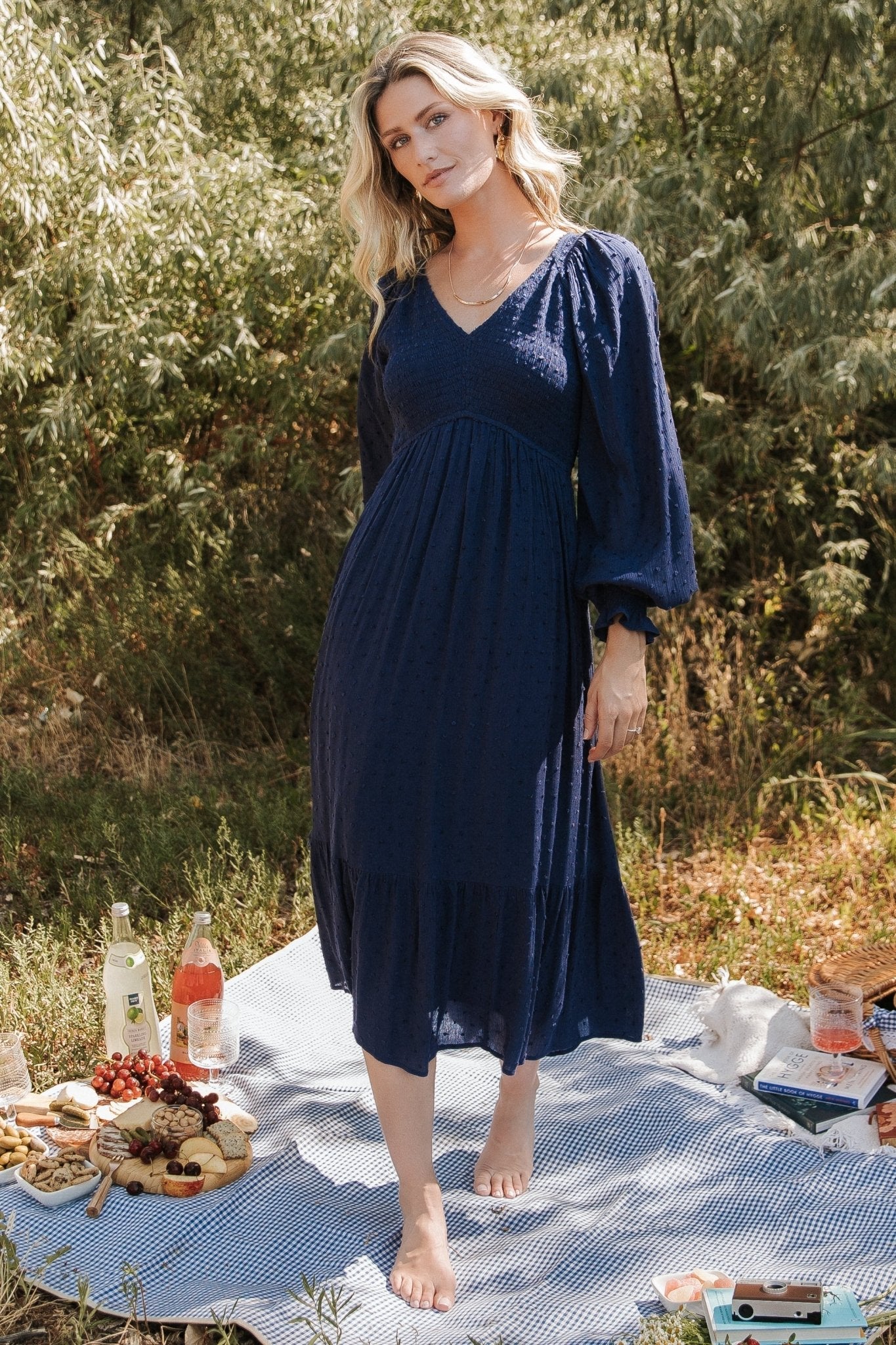 Baltic Born - Lainey Smocked Dotted Midi Dress