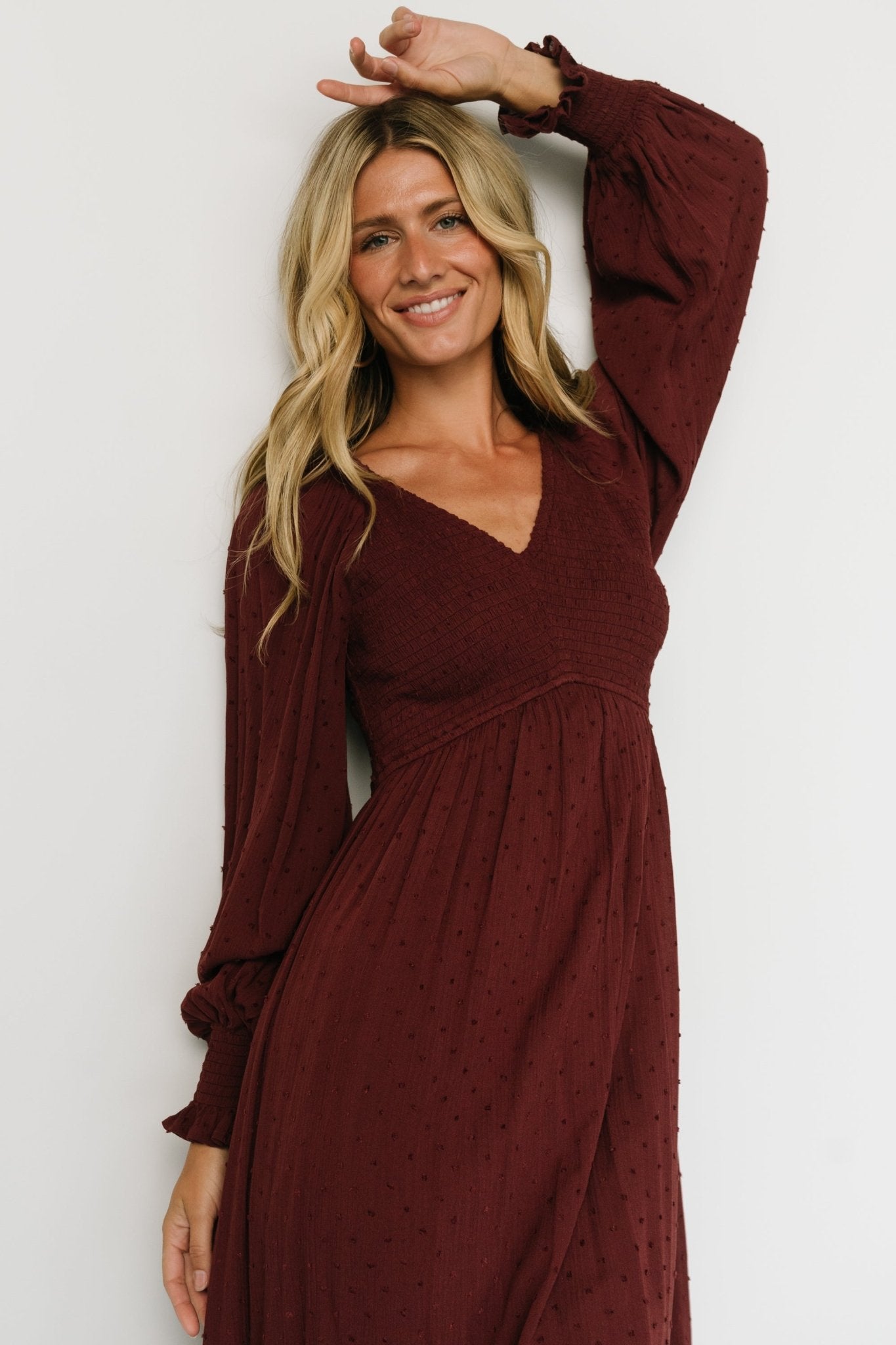 Baltic Born - Lainey Smocked Dotted Midi Dress