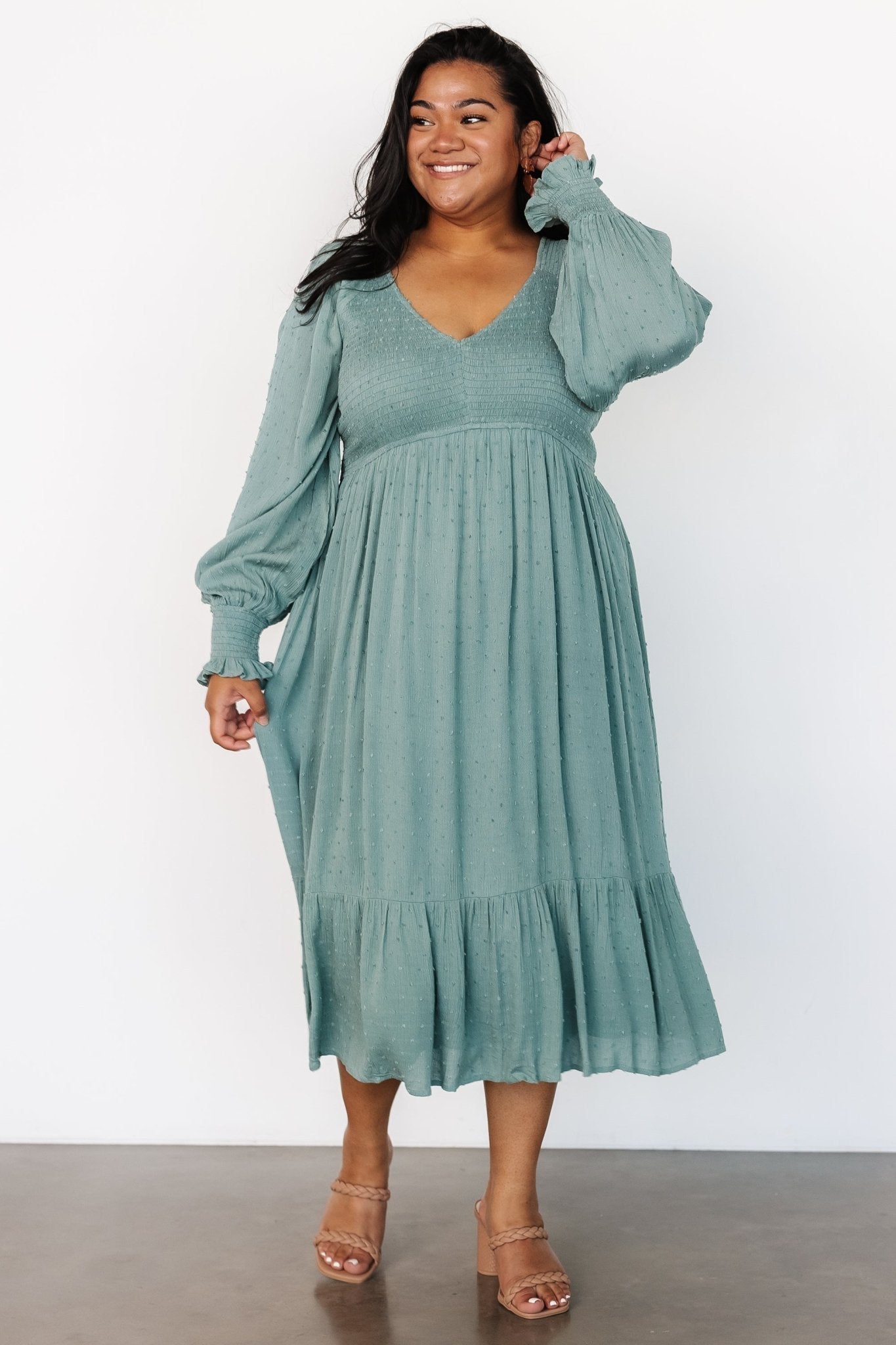 Baltic Born - Lainey Smocked Dotted Midi Dress