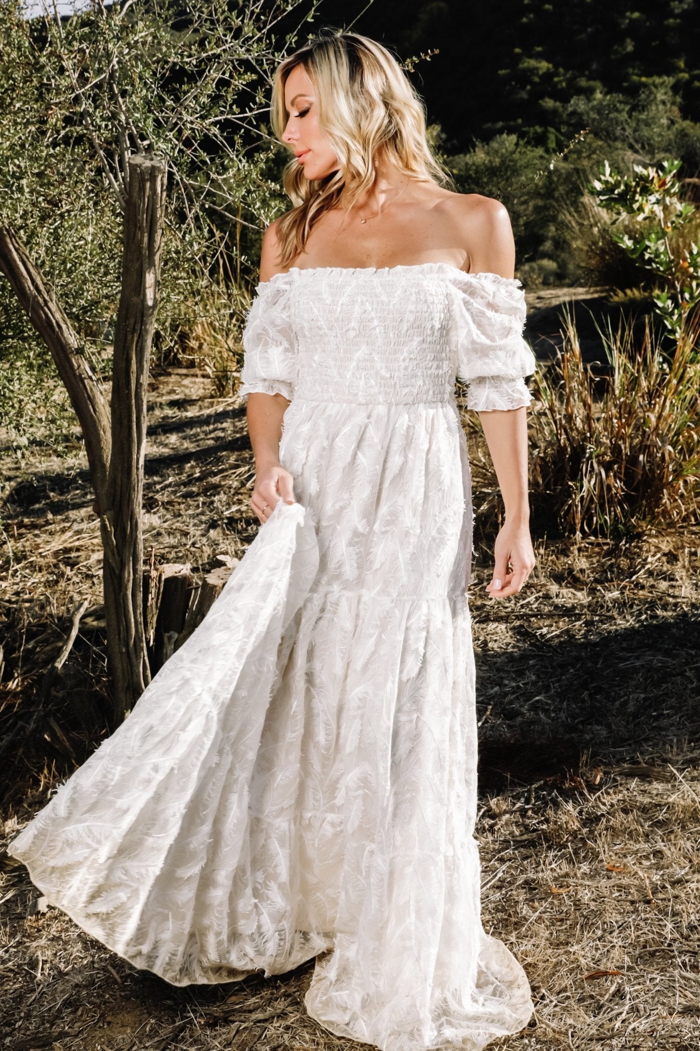 Baltic Born - Paloma Smocked Feather Maxi Dress