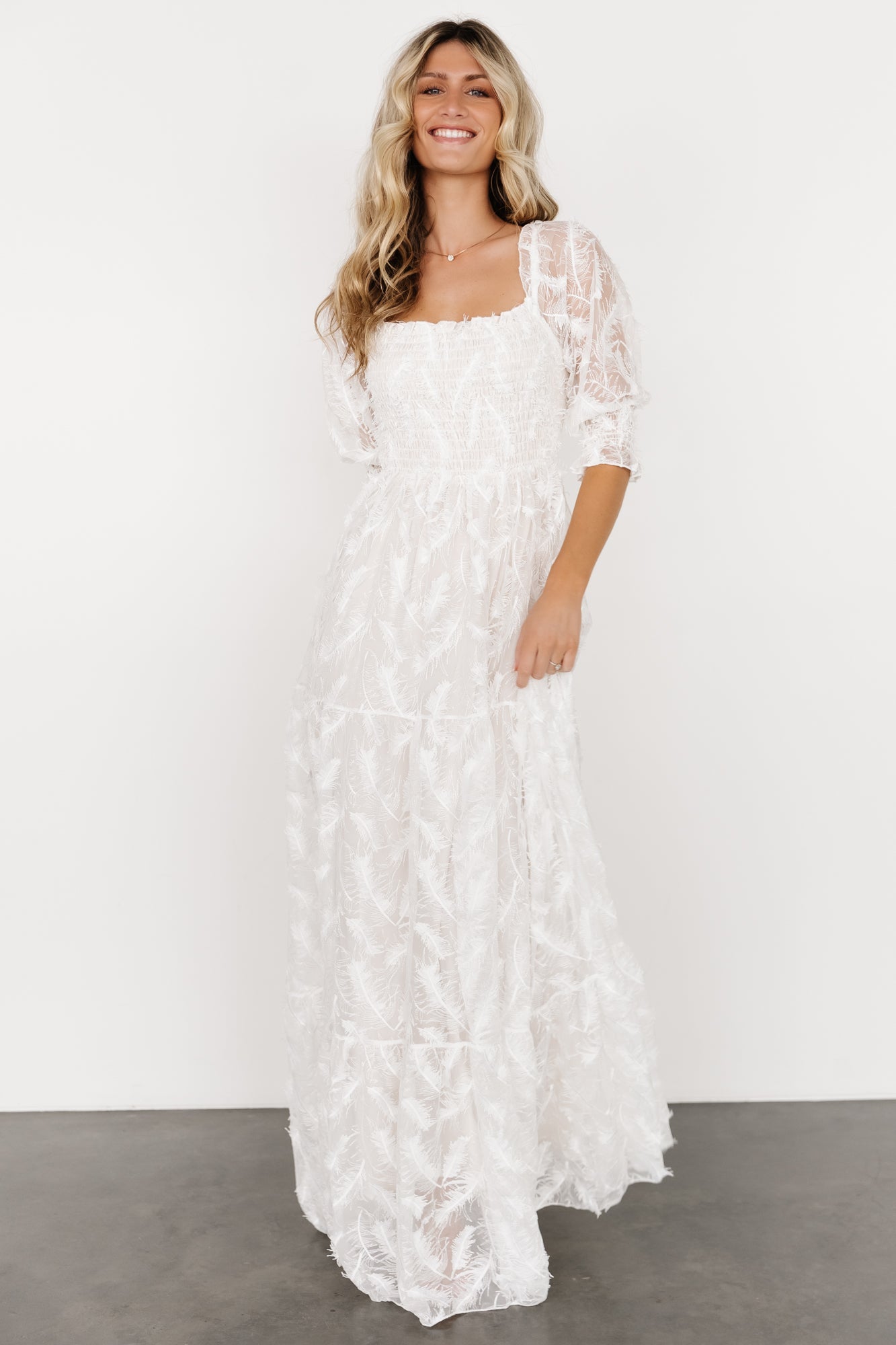 Baltic Born - Paloma Smocked Feather Maxi Dress