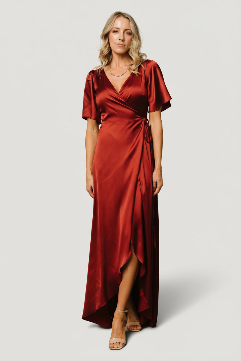 Baltic Born - Vara Satin Maxi Wrap Dress