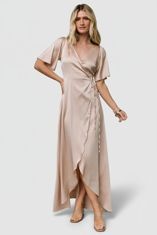 Baltic Born - Vara Satin Maxi Wrap Dress