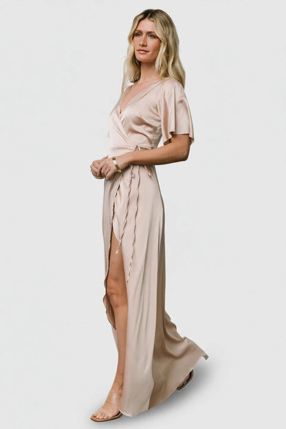 Baltic Born - Vara Satin Maxi Wrap Dress