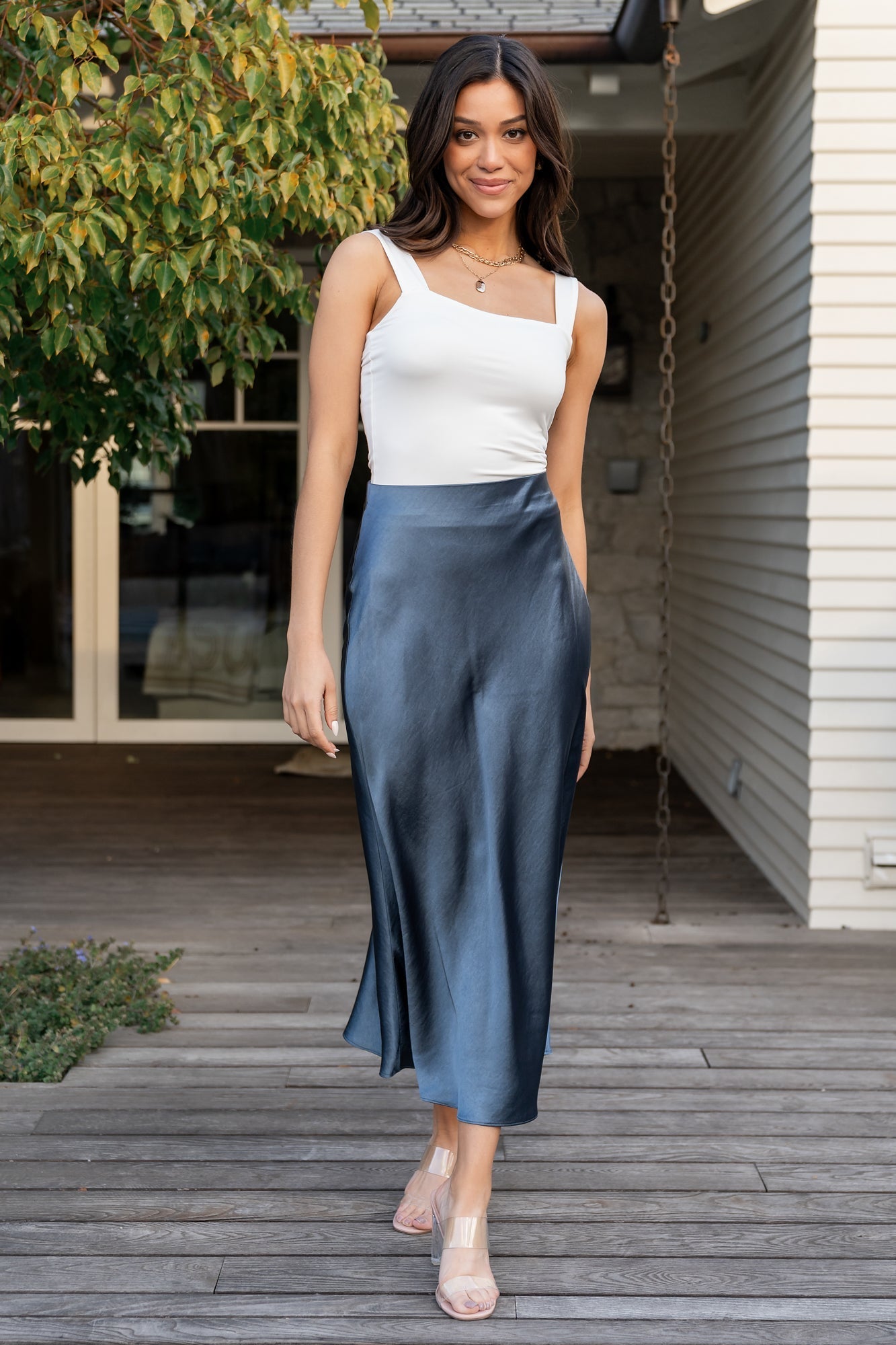 Baltic Born - Celeste Satin Midi Skirt